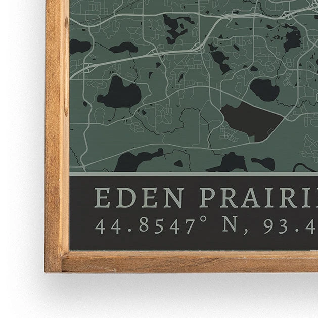 Rustic Marlin Map Eden Prairie City Grid Wooden Serving Tray