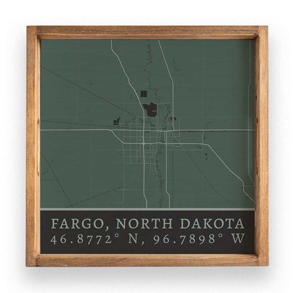 Rustic Marlin Map Fargo City Grid Wooden Serving Tray