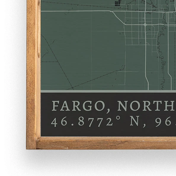 Rustic Marlin Map Fargo City Grid Wooden Serving Tray