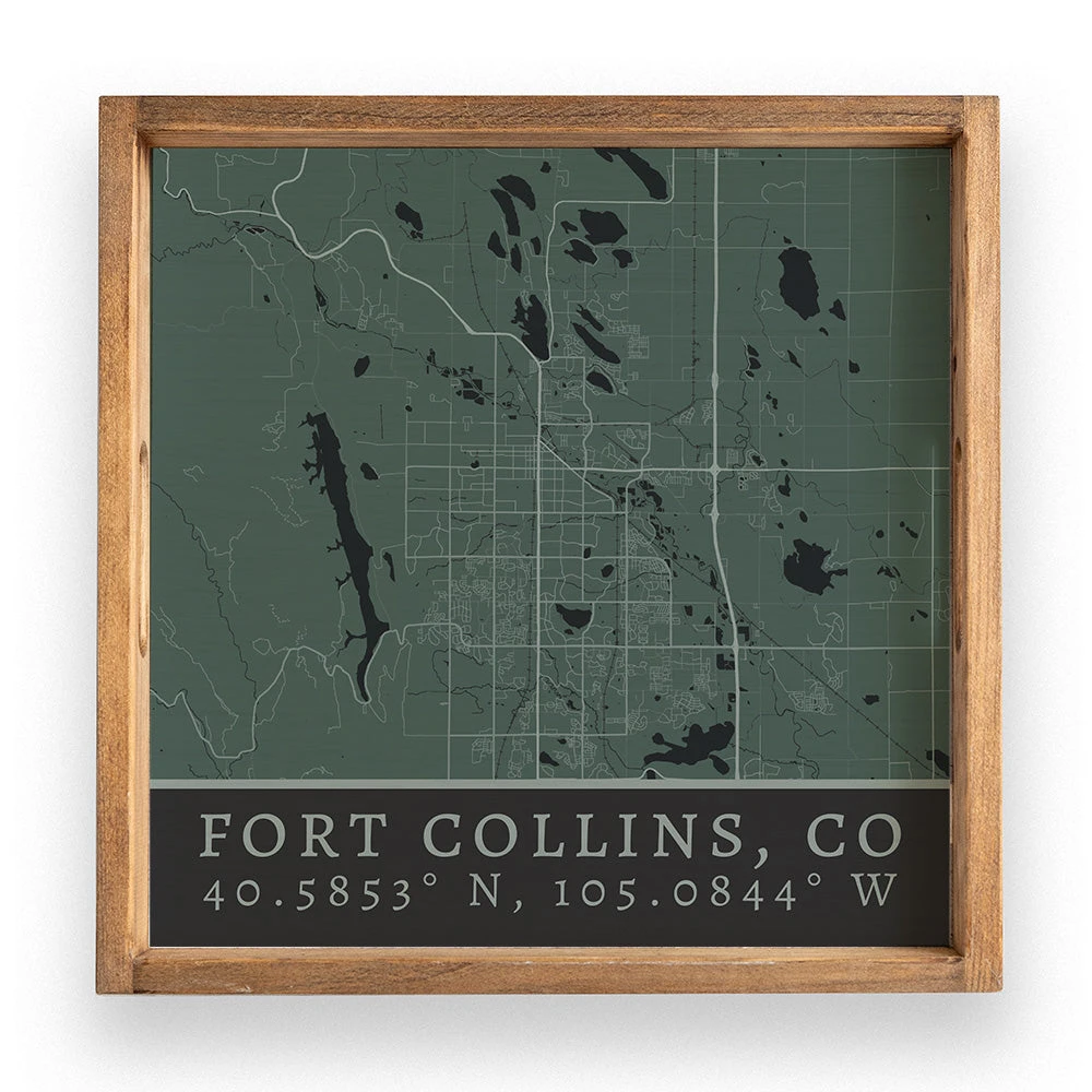 Rustic Marlin Map Fort Colllins City Grid Wooden Serving Tray