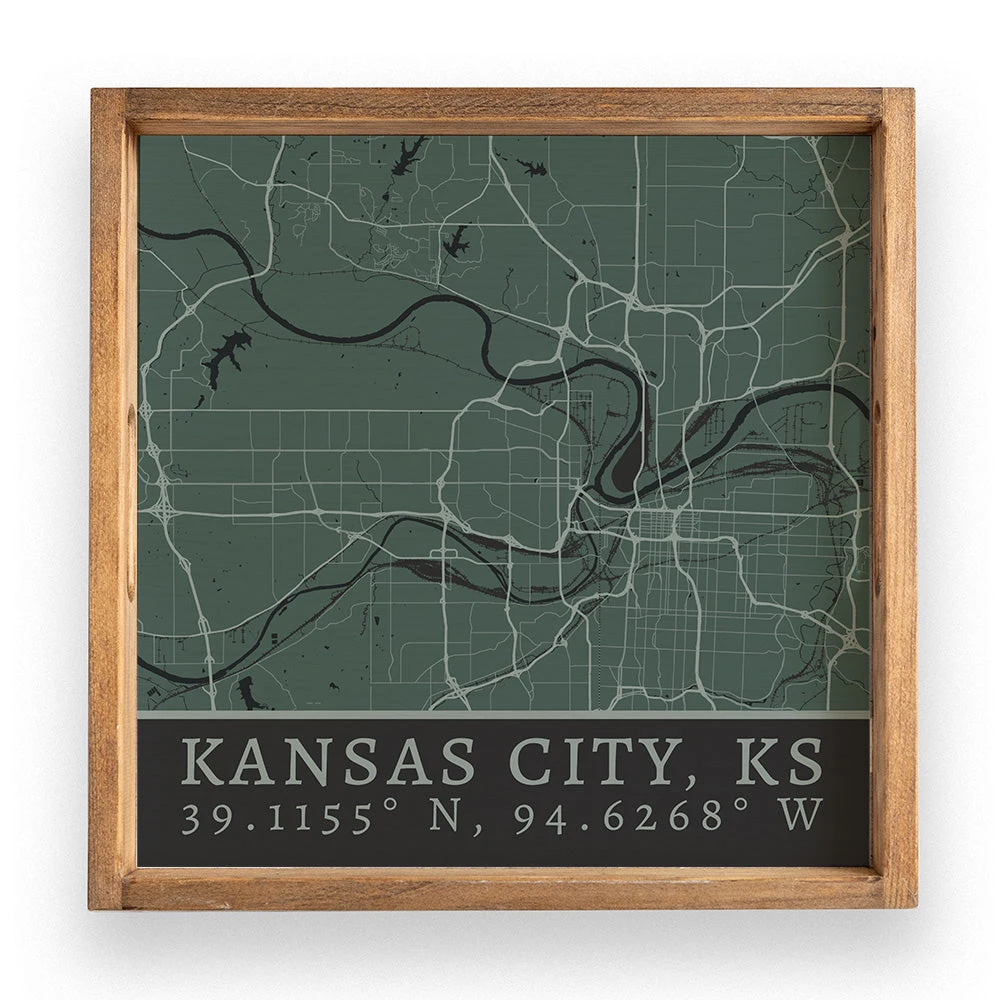 Rustic Marlin Map Kansas City City Grid Wooden Serving Tray