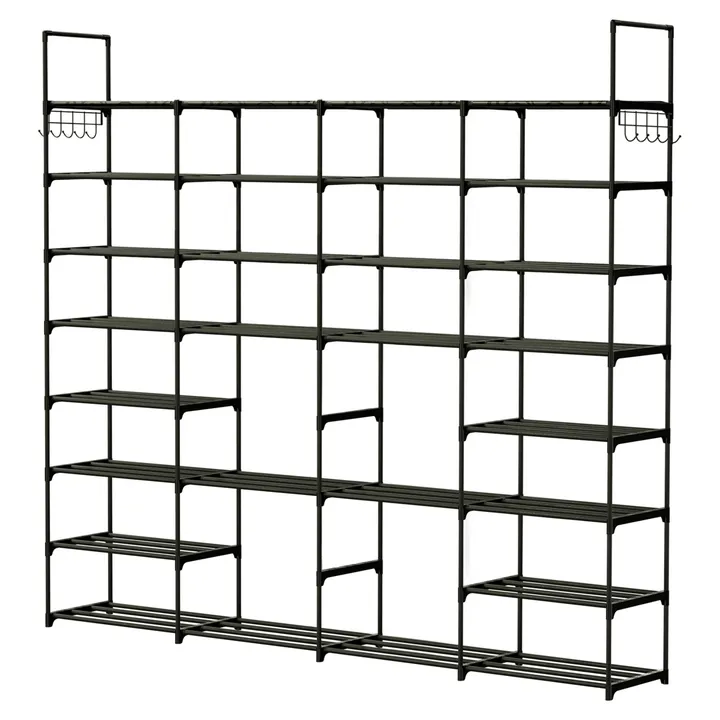 Fresh Fab Finds 8-Tier 4-Row Metal Shoe Rack with Hooks