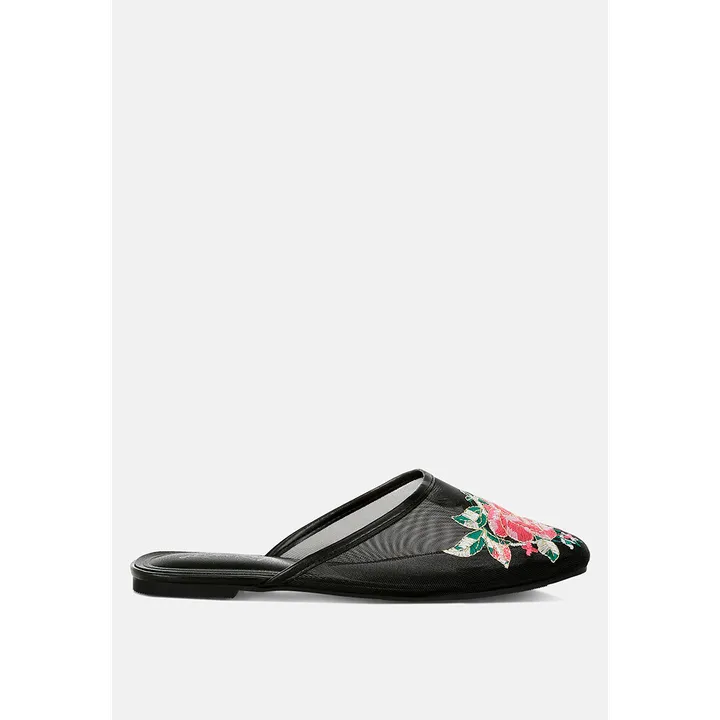 London Rag Shara Floral Embroidered Mesh Mules