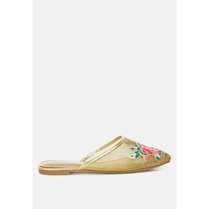 London Rag Shara Floral Embroidered Mesh Mules