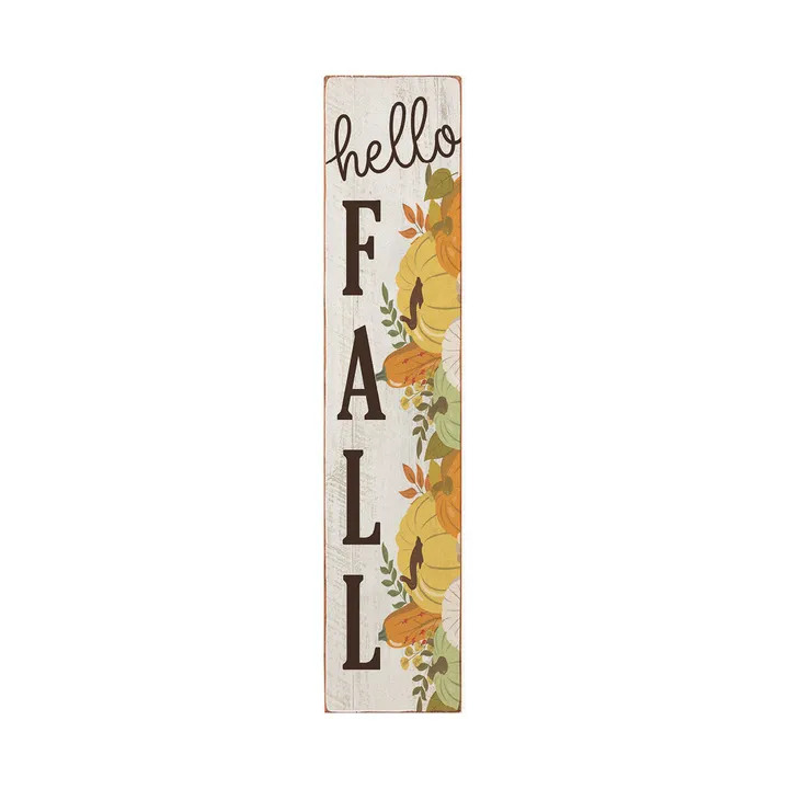 Rustic Marlin Hello Fall Muted Pastel Pumpkins Barn Wood Sign