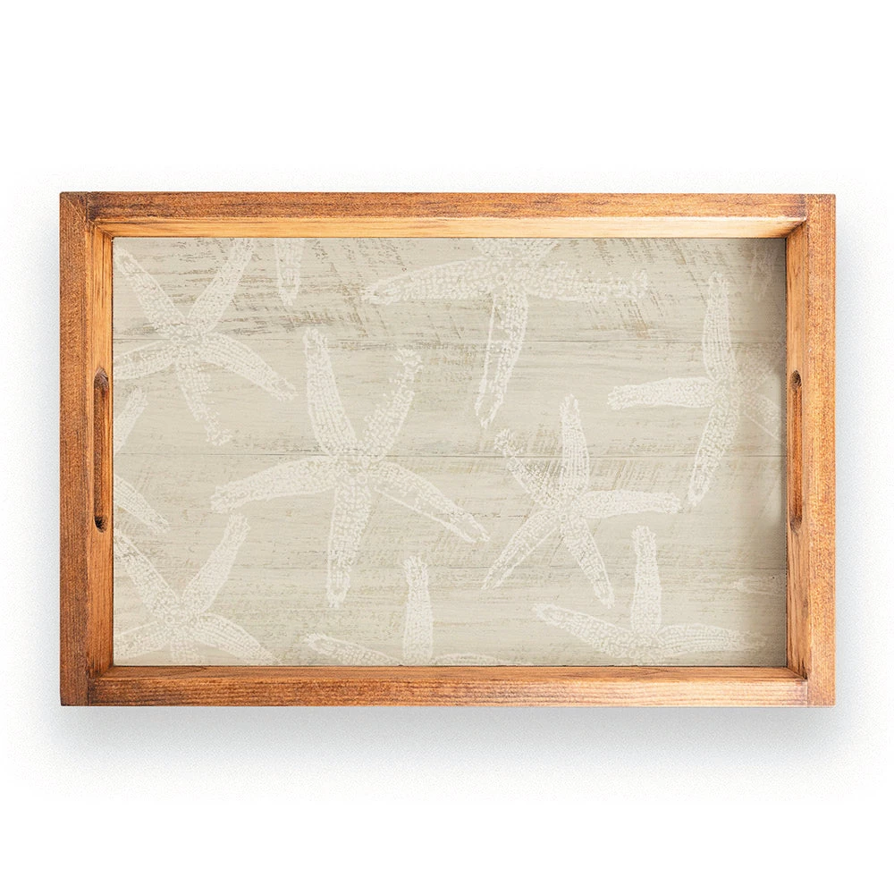 Rustic Marlin Neutral Starfish Wooden Serving Tray