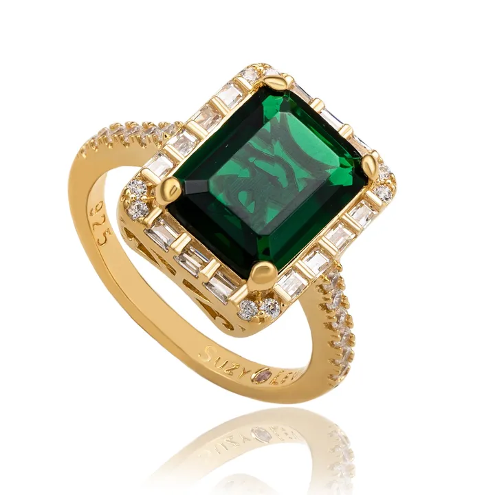 Suzy Levian Large Emerald-Cut Halo Ring