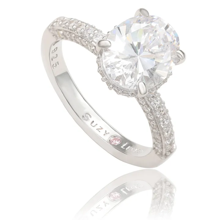Suzy Levian Oval Cubic Zirconia Pave Engagement Ring