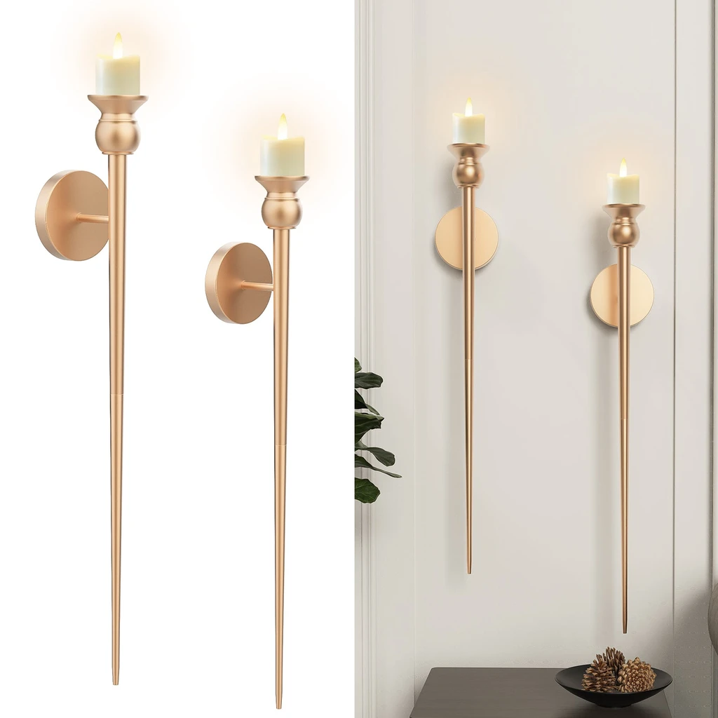 EP Light Vintage Gold Wall Candle Holders With Electronic Candles