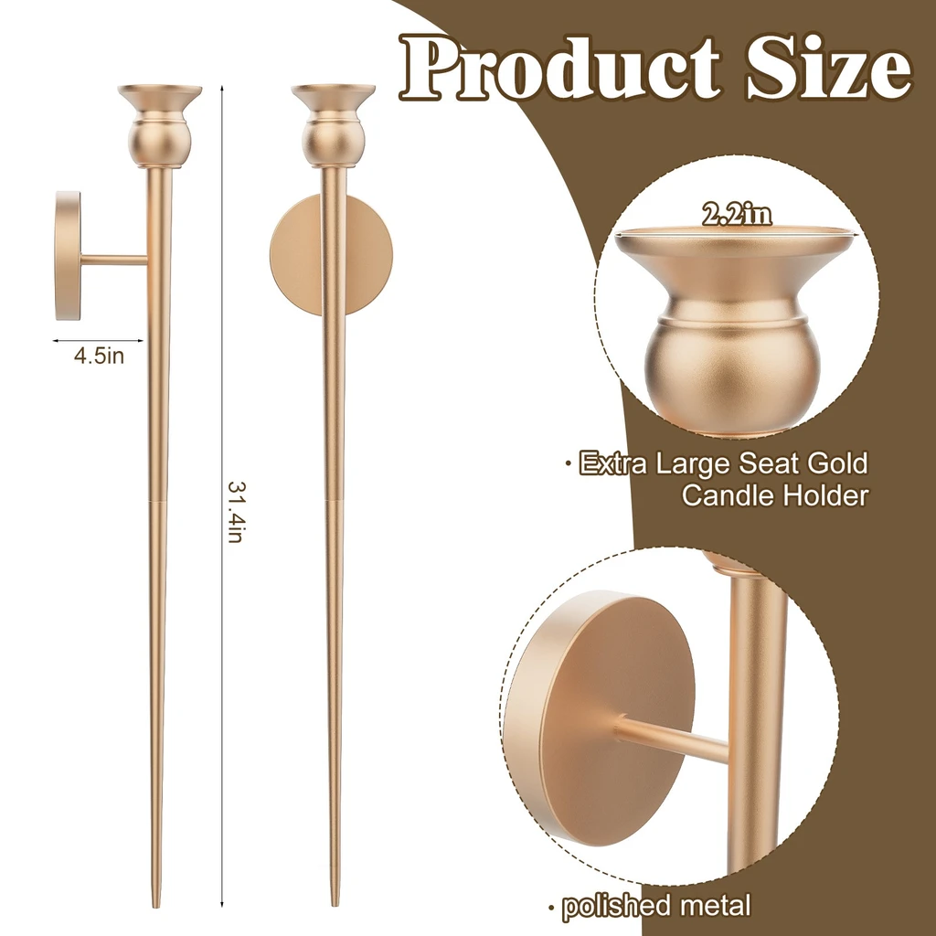 EP Light Vintage Gold Wall Candle Holders With Electronic Candles