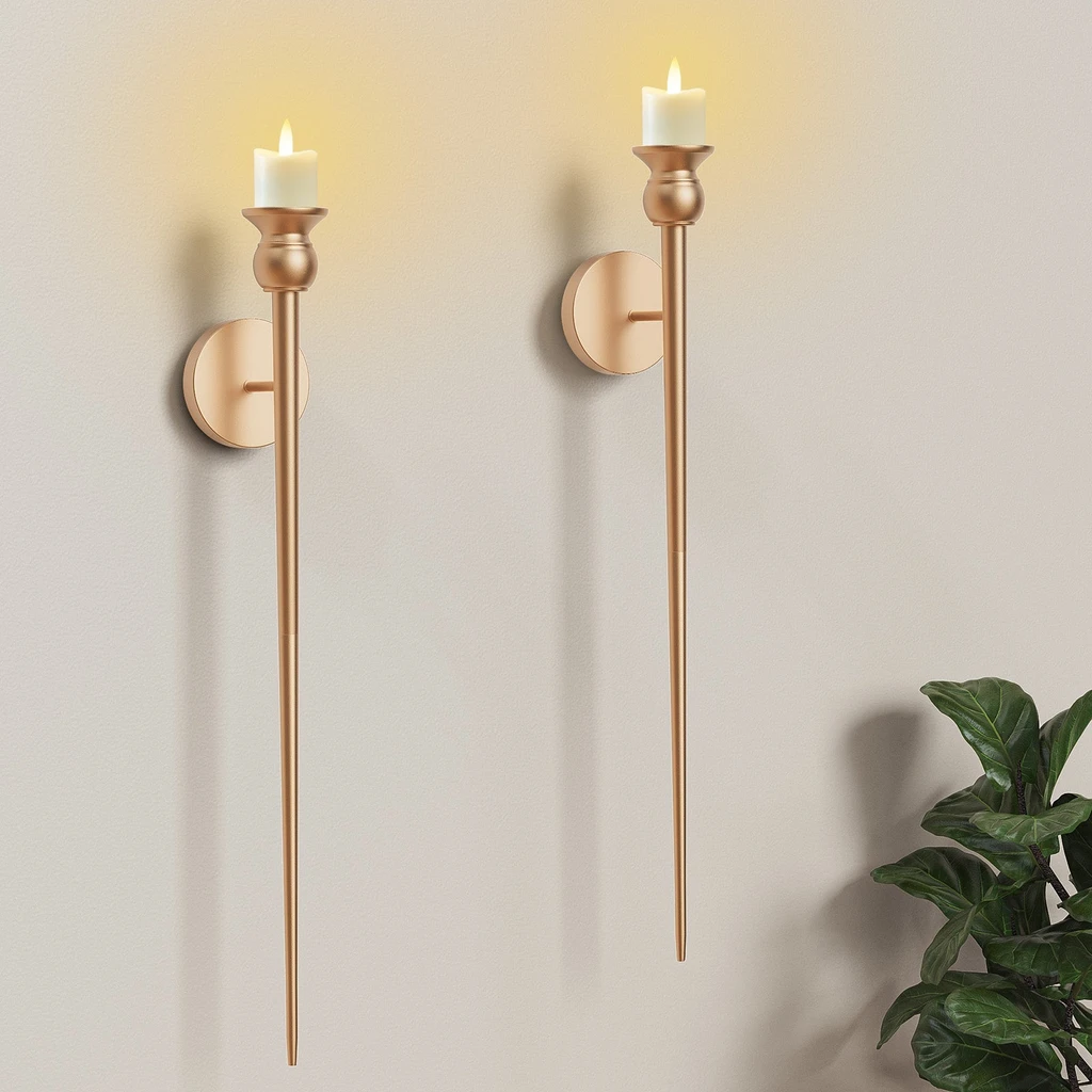 EP Light Vintage Gold Wall Candle Holders With Electronic Candles