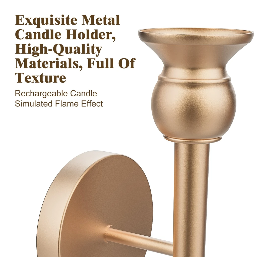 EP Light Vintage Gold Wall Candle Holders With Electronic Candles
