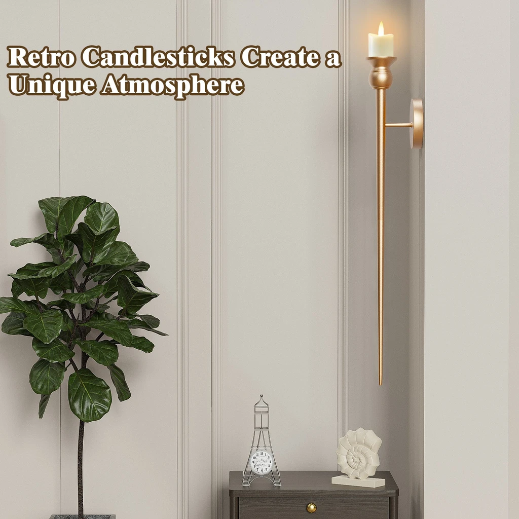 EP Light Vintage Gold Wall Candle Holders With Electronic Candles
