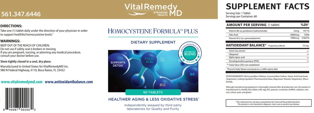 VitalRemedyMD Homocysteine Formula - Plus