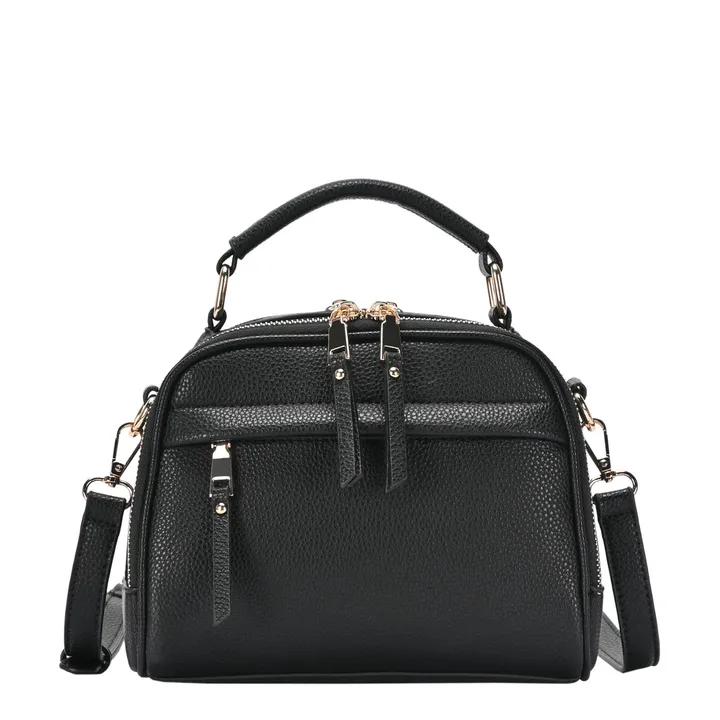 MMS Brands Ruby Vegan Leather Crossbody Bag by Madison West – Black | Multi-Compartment, Adjustable Strap
