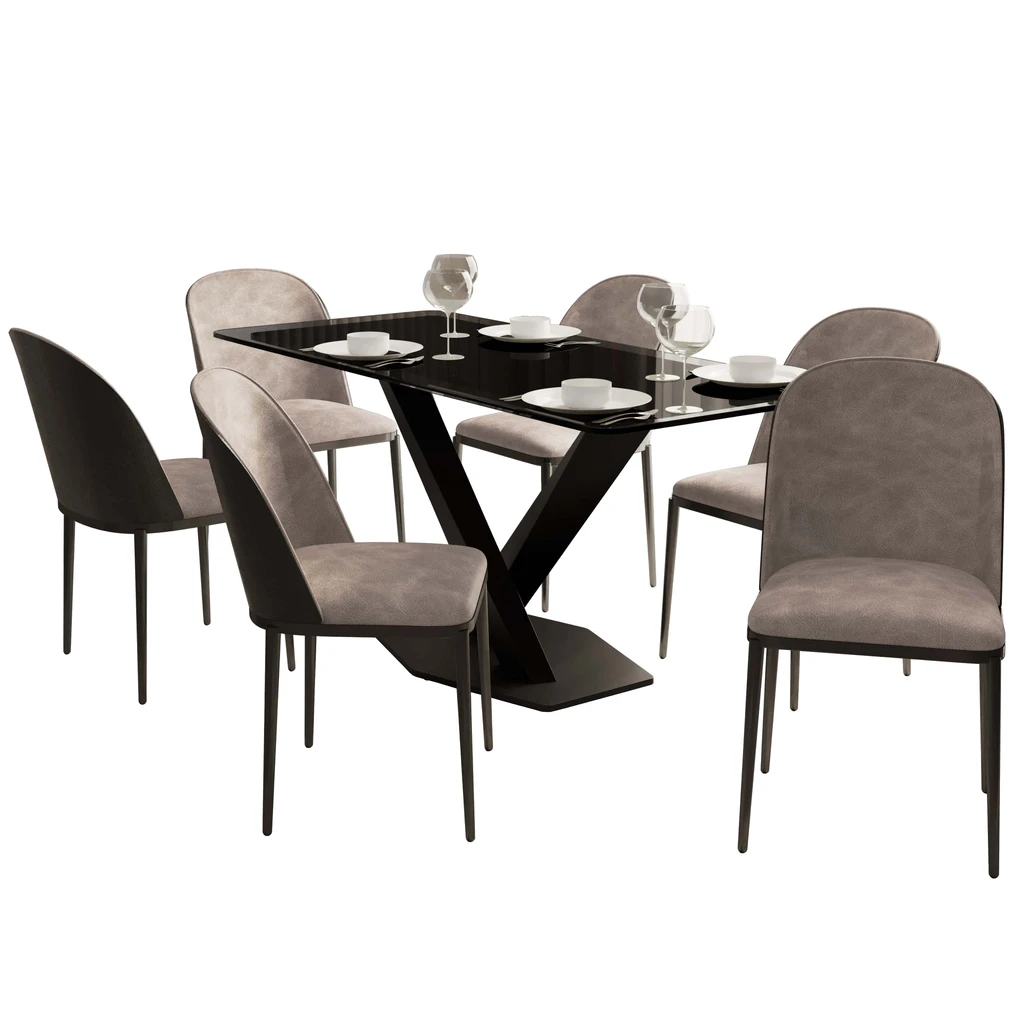 LeisureMod Voren 7-Piece Dining Set with 55" Rectangular Dining Table - Suede