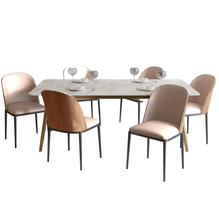 LeisureMod Zayle 7-Piece Dining Set with 55" Rectangular Dining Table - Velvet