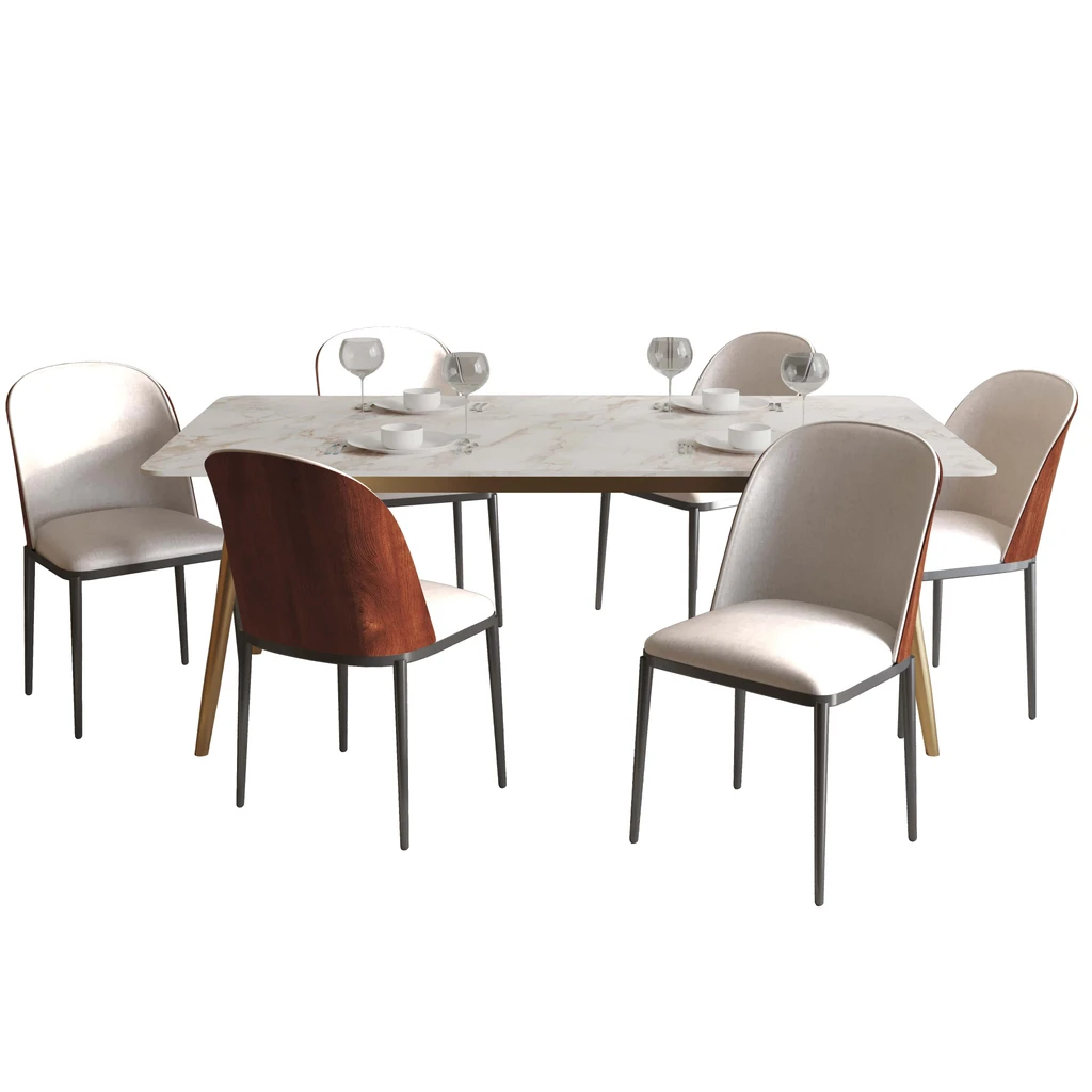 LeisureMod Zayle 7-Piece Dining Set with 55" Rectangular Dining Table - Velvet