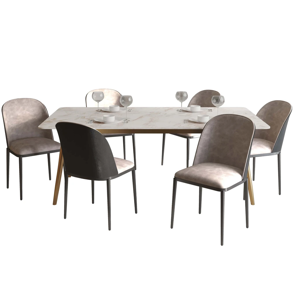 LeisureMod Zayle 7-Piece Dining Set with 55" Rectangular Dining Table - Suede