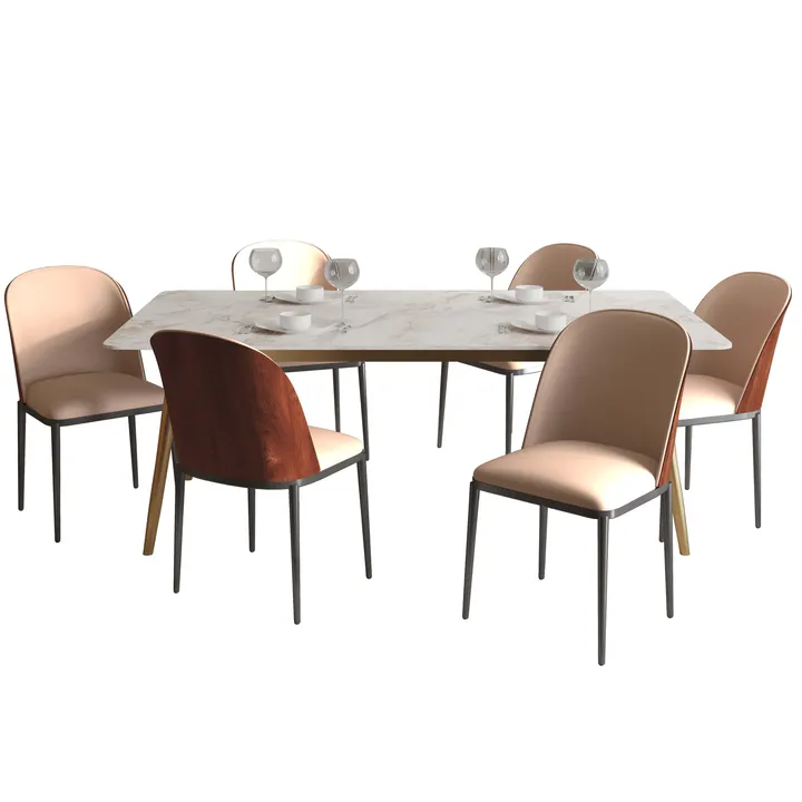 LeisureMod Zayle 7-Piece Dining Set with 55" Rectangular Dining Table - Leather