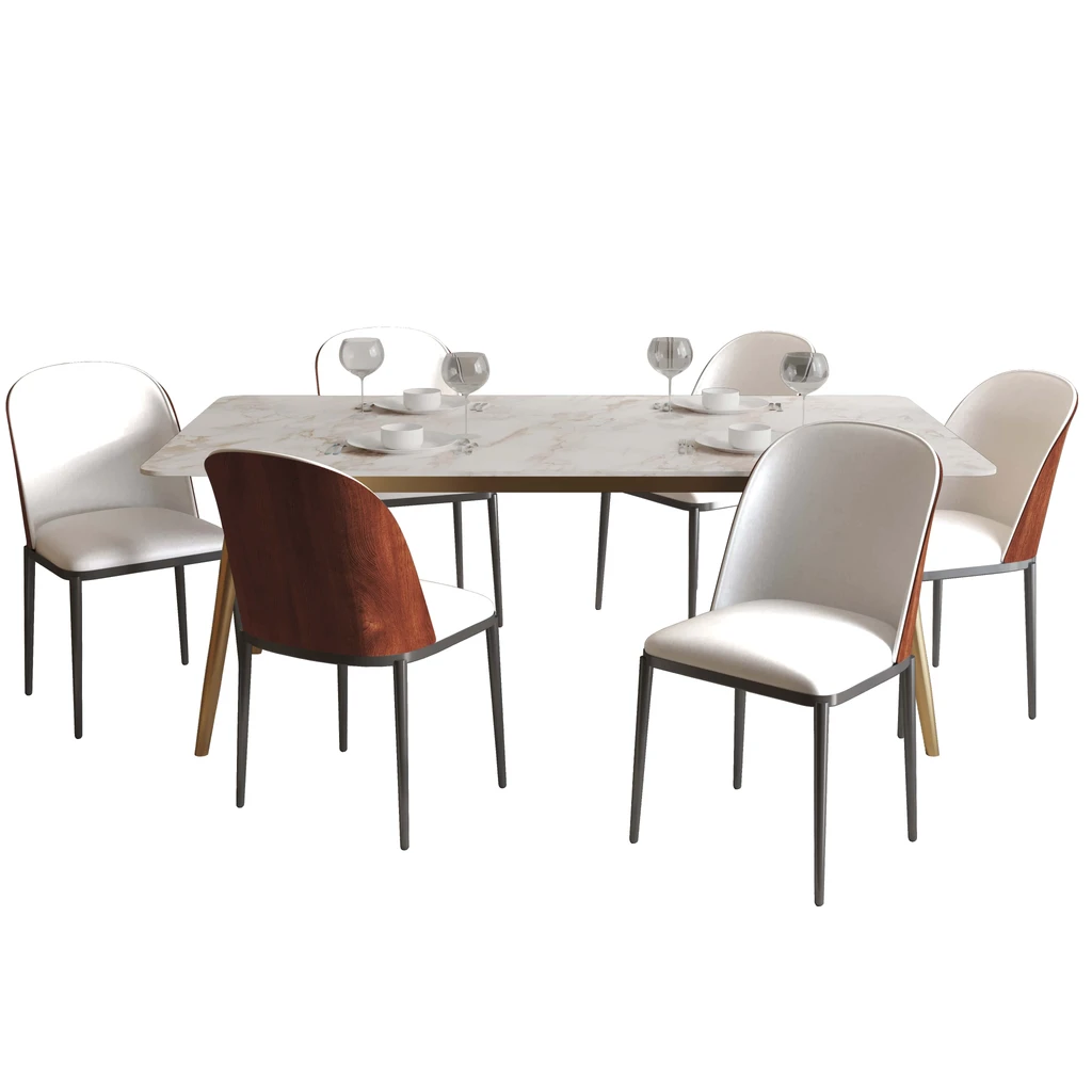 LeisureMod Zayle 7-Piece Dining Set with 55" Rectangular Dining Table - Leather