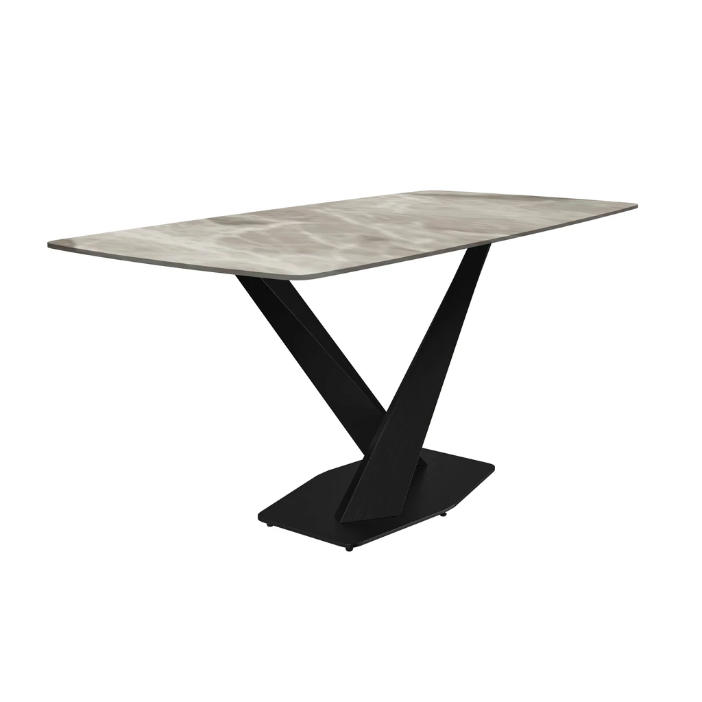 LeisureMod Voren 7-Piece Dining Set with 55" Rectangular Dining Table - Velvet