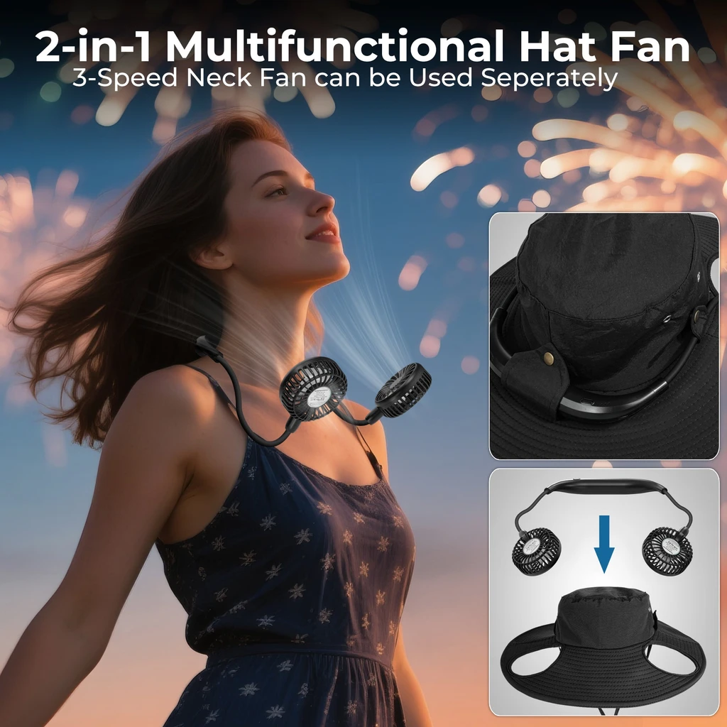 PANERGY Panergy 2-in-1 Hands-Free Hat Fan With Detachable Neck Fan