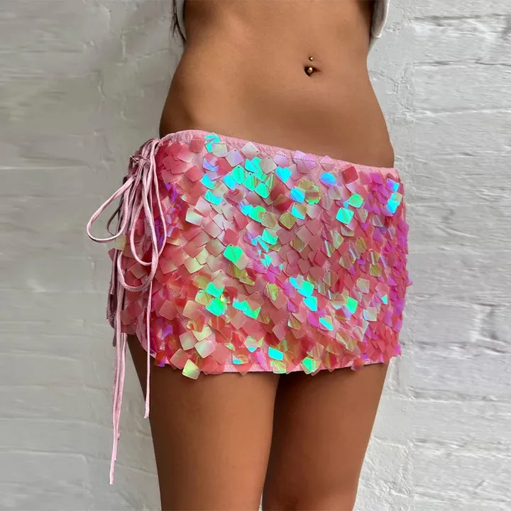 Rev Green Beading Sequined Mini Skirt For Women
