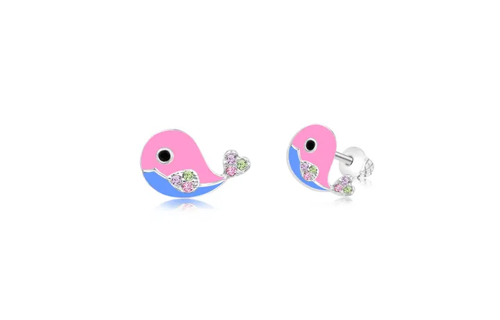 Chanteur CHILDREN, GIRLS, KIDS Whale Enamel Crystal White Gold Palladium Plating Kids Stud Earrings