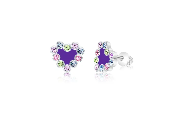 Chanteur KIDS, CHILDREN- Heart Purple Crystal White Gold Palladium Plating Kids Stud Earrings
