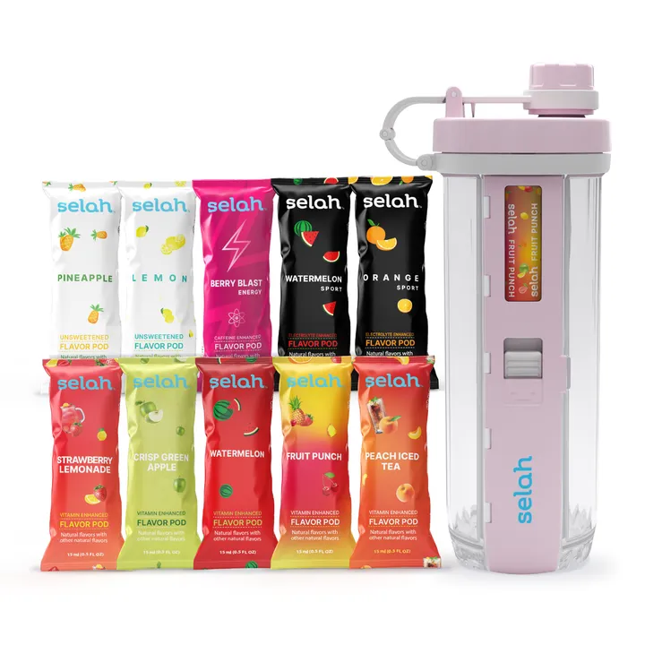 Selah Flavored Water Bottle Starter Set Bundle With 10 flavor pods