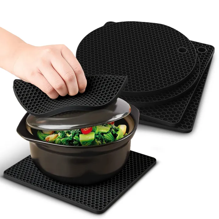 Cheer Collection Silicone Trivets Four Pack Premium Heat Resistant Kitchen Mats