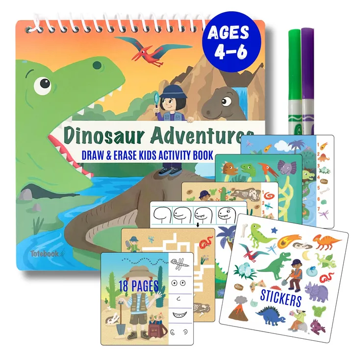 UnbuckleMe Totebook Kids Dry Erase Travel Activity Book - Extra Book and Markers