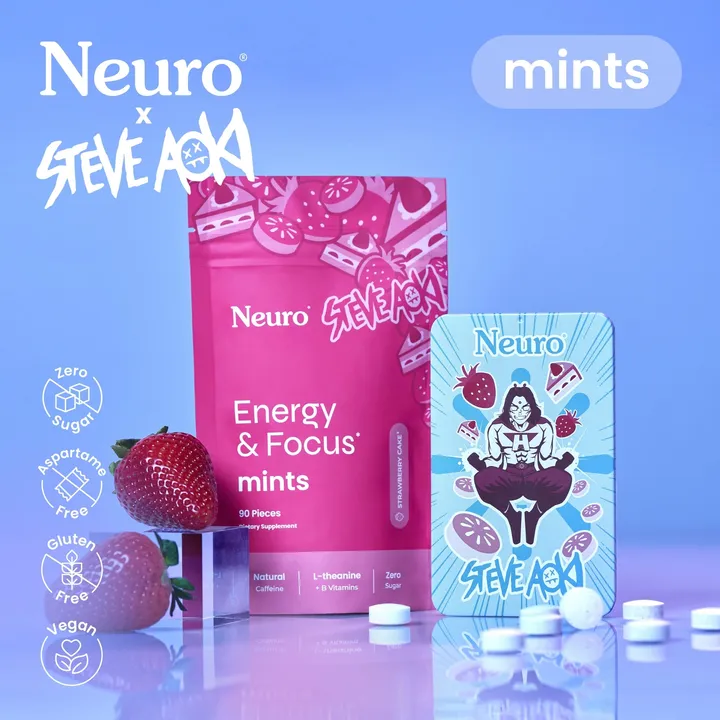 NeuroGum Neuro X Steve Aoki Energy & Focus Strawberry Cake Mints