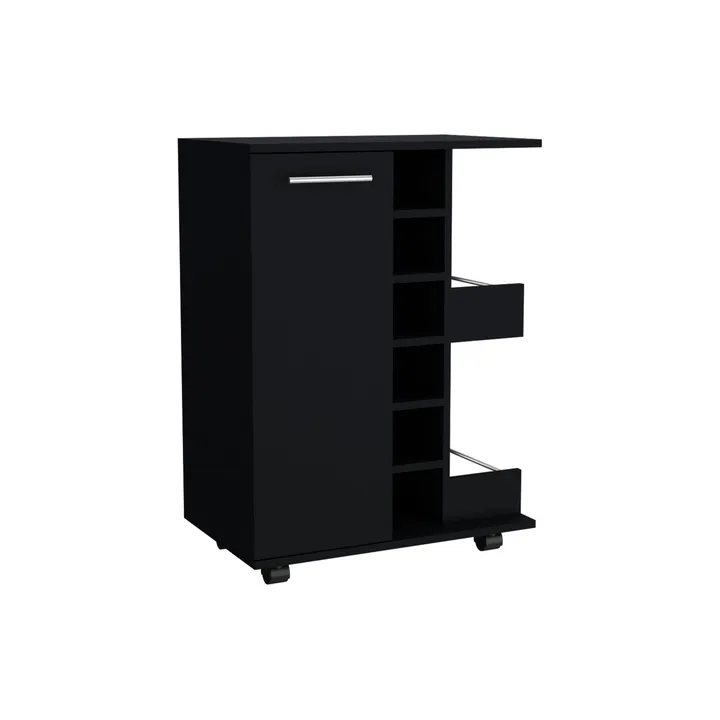 DEPOT E SHOP LLC Magda Bar Cart, Four Casters, Six Built-in Wine Rack