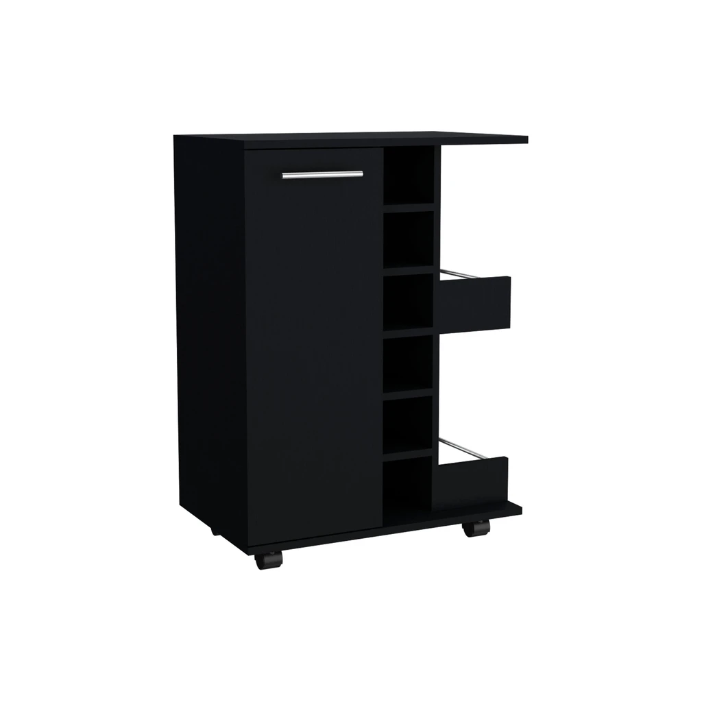DEPOT E SHOP LLC Magda Bar Cart, Four Casters, Six Built-in Wine Rack
