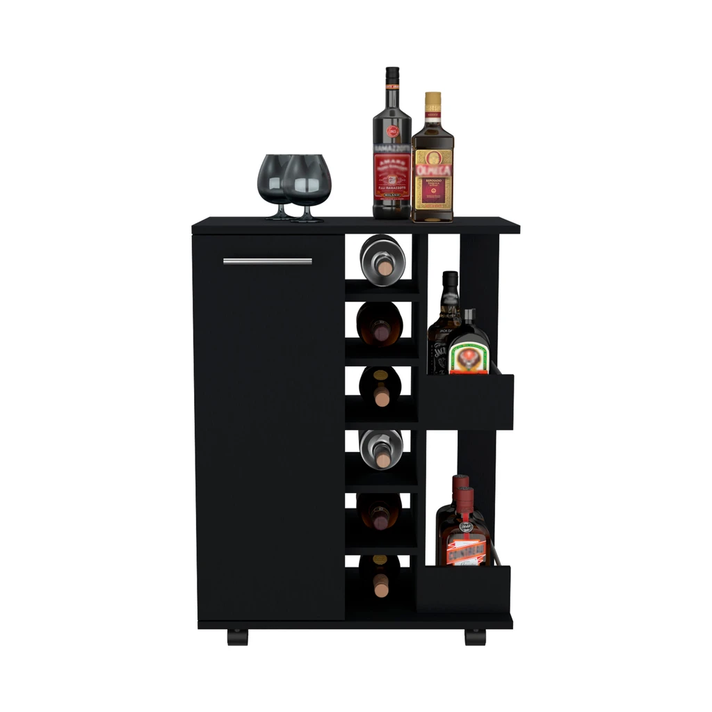DEPOT E SHOP LLC Magda Bar Cart, Four Casters, Six Built-in Wine Rack