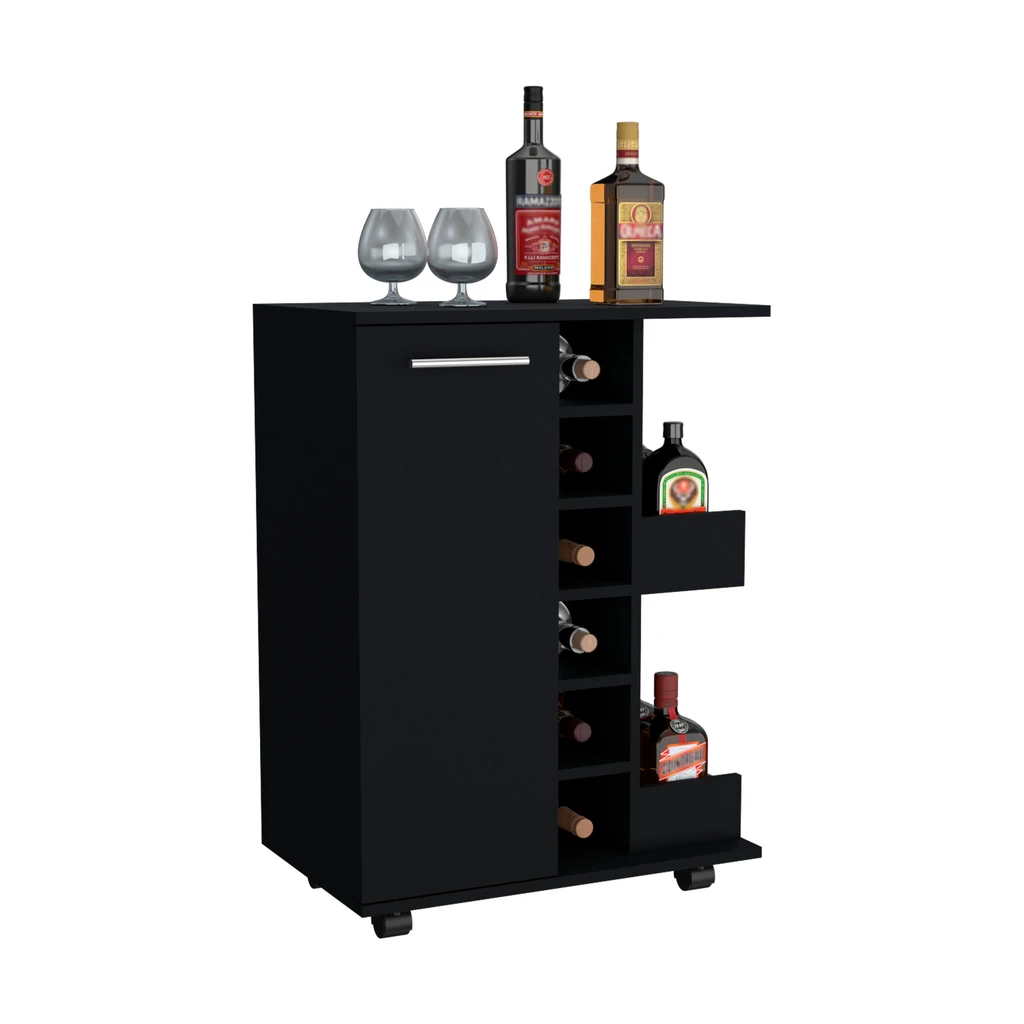 DEPOT E SHOP LLC Magda Bar Cart, Four Casters, Six Built-in Wine Rack
