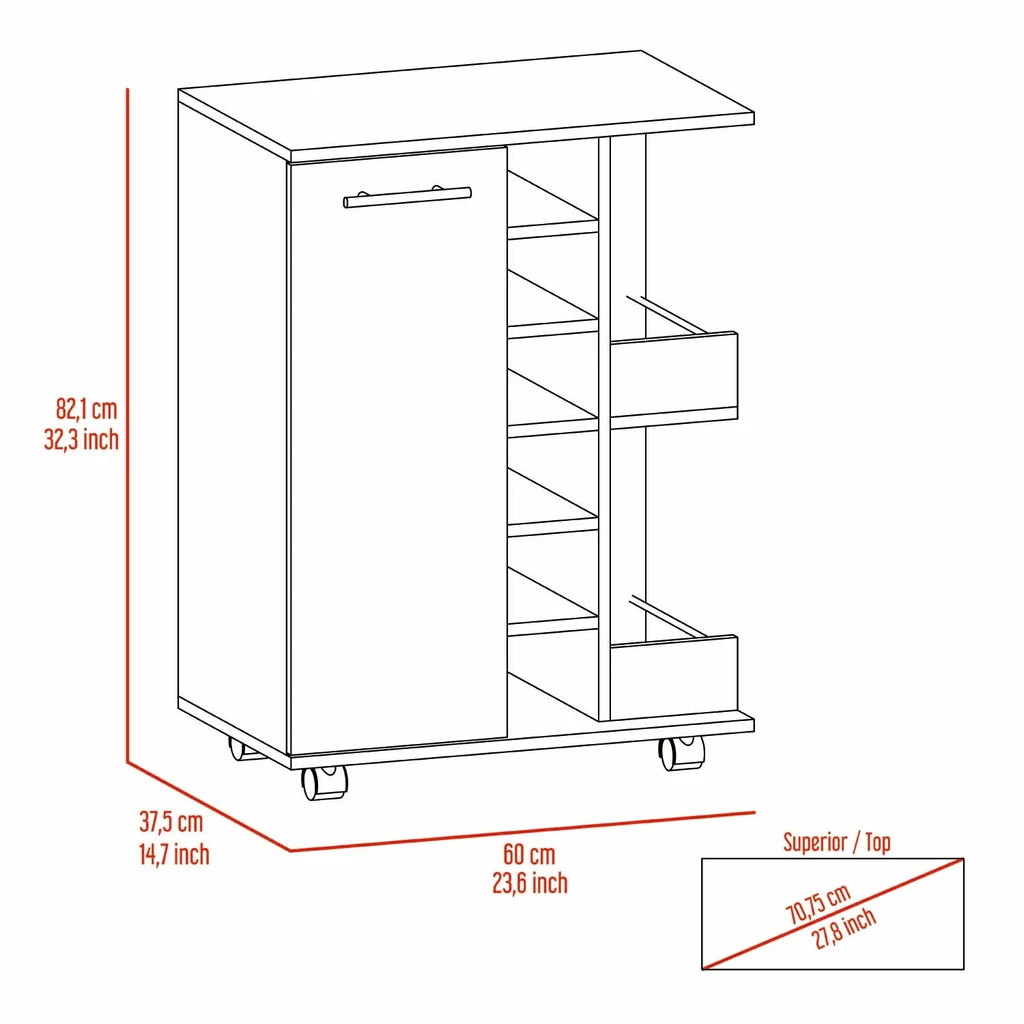 DEPOT E SHOP LLC Magda Bar Cart, Four Casters, Six Built-in Wine Rack