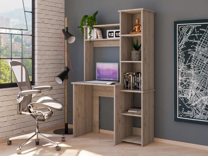 DEPOT E SHOP LLC Aramis Desk With Hutch, Five Shelves
