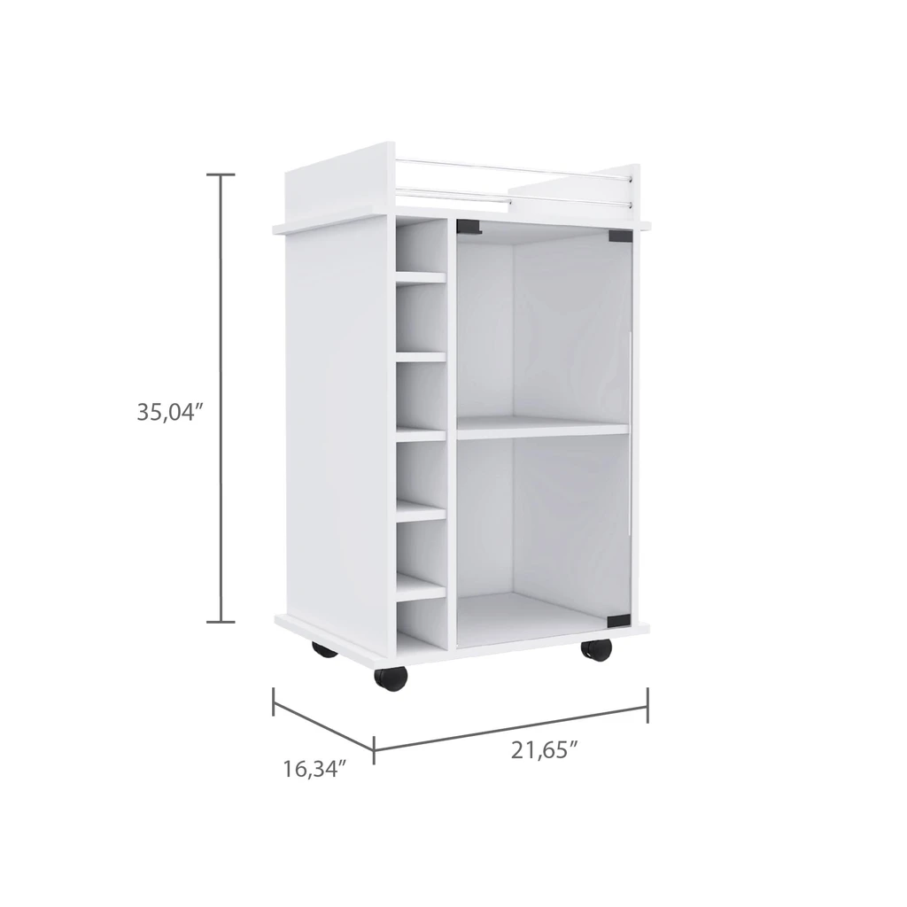 DEPOT E SHOP LLC Huali Bar Cart, Six Built-in Wine Rack, Glass Door, Four Casters
