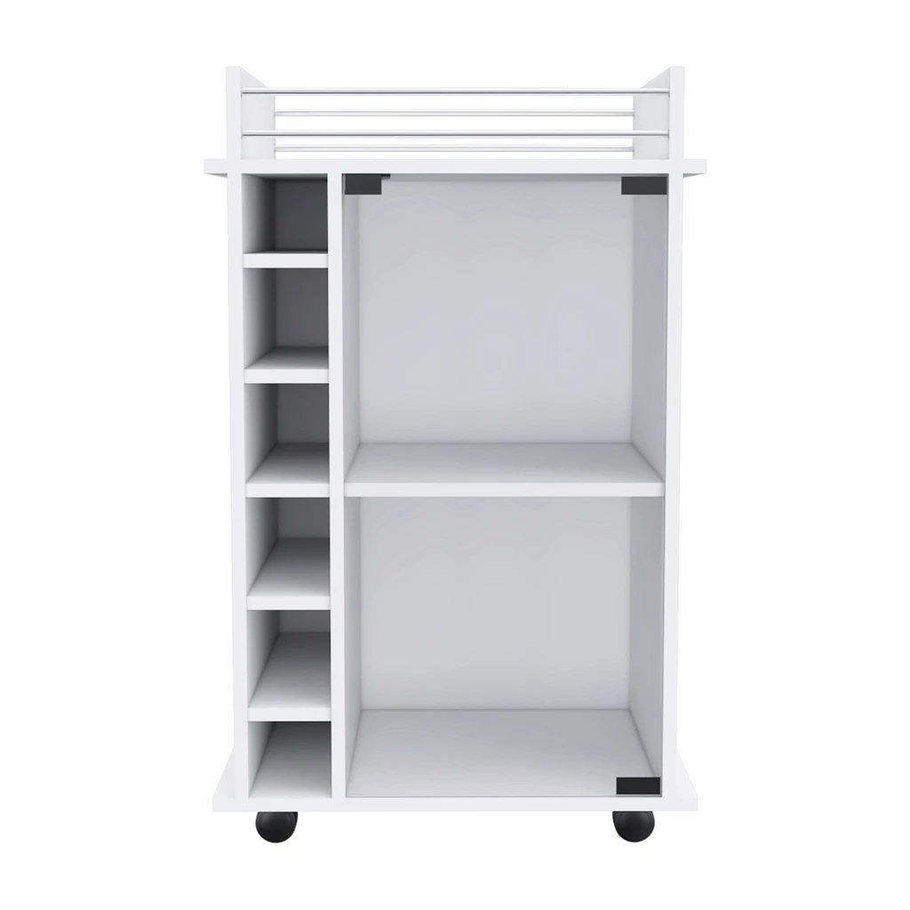 DEPOT E SHOP LLC Huali Bar Cart, Six Built-in Wine Rack, Glass Door, Four Casters