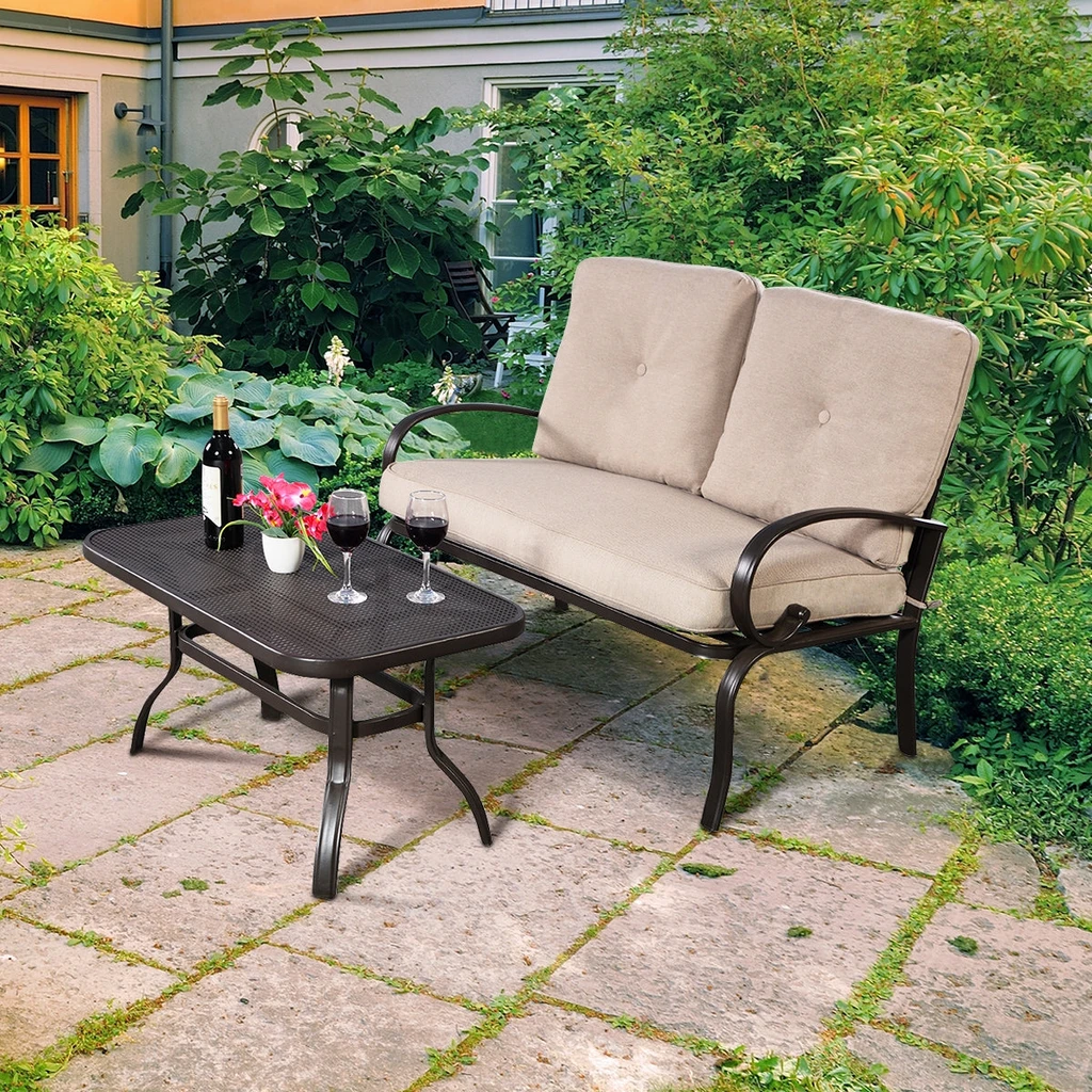 Directdeals 2 Pieces Patio Outdoor Cushioned Coffee Table Seat