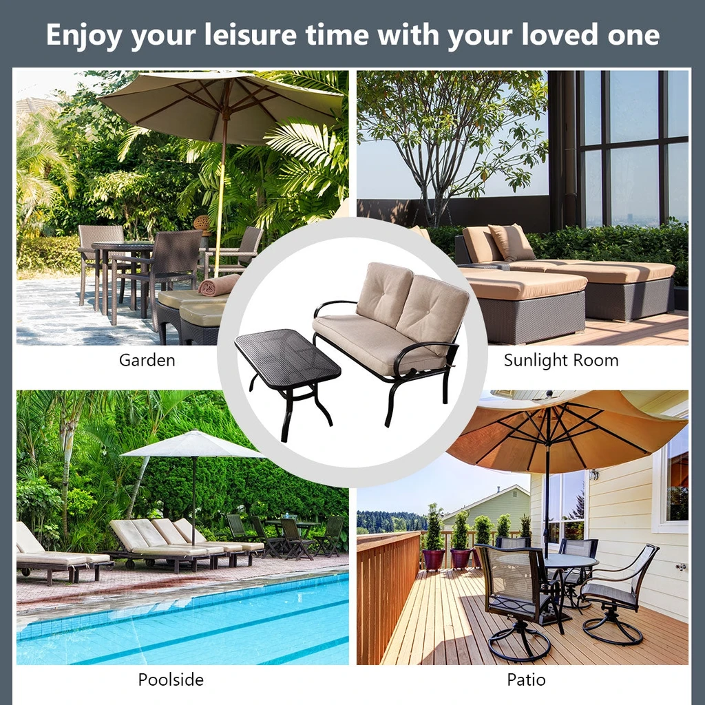 Directdeals 2 Pieces Patio Outdoor Cushioned Coffee Table Seat