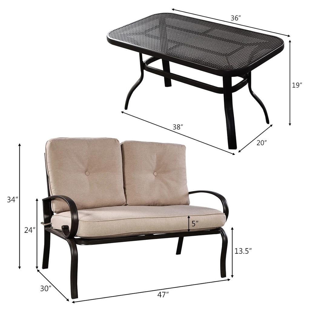 Directdeals 2 Pieces Patio Outdoor Cushioned Coffee Table Seat