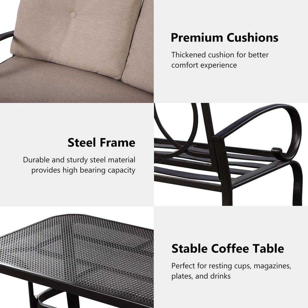 Directdeals 2 Pieces Patio Outdoor Cushioned Coffee Table Seat