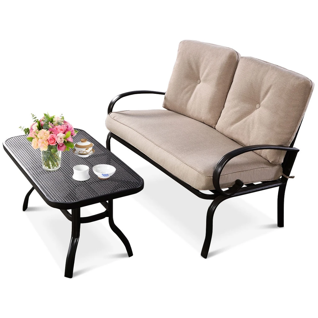 Directdeals 2 Pieces Patio Outdoor Cushioned Coffee Table Seat