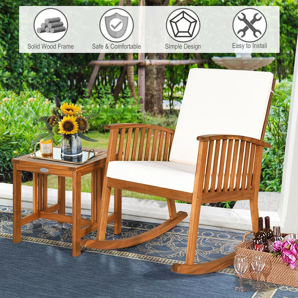Directdeals Acacia Wood Patio Rocking Chair Table Set
