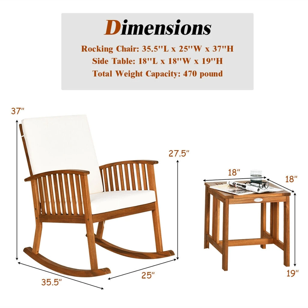 Directdeals Acacia Wood Patio Rocking Chair Table Set
