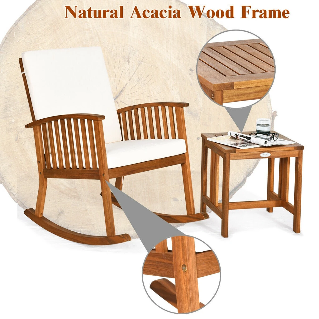 Directdeals Acacia Wood Patio Rocking Chair Table Set